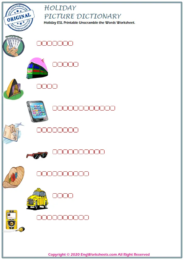 Holiday ESL Printable Unscramble the Words Worksheet. Worksheet Preview