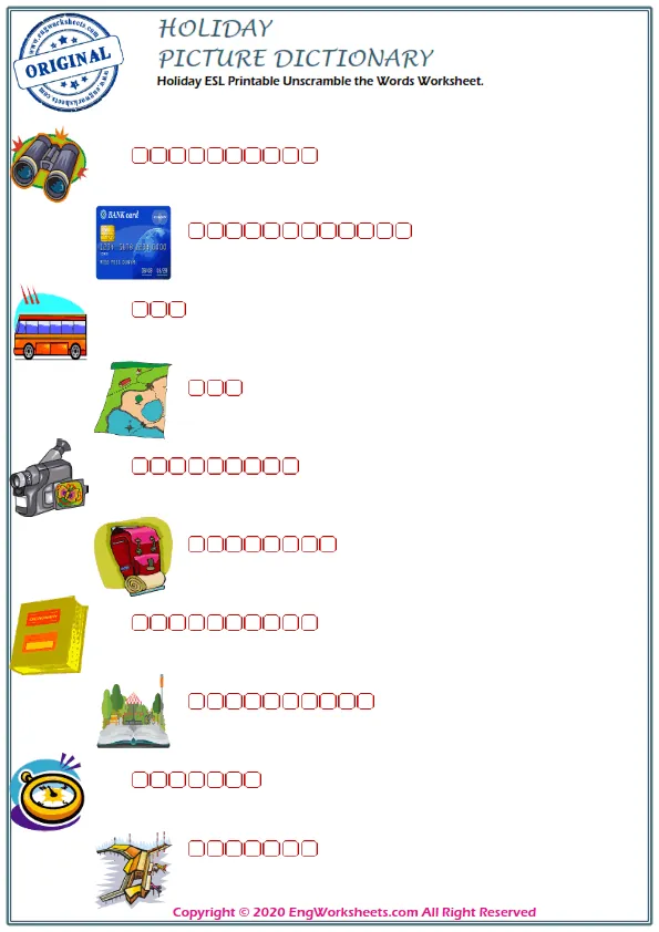 Holiday ESL Printable Unscramble the Words Worksheet. Worksheet Preview