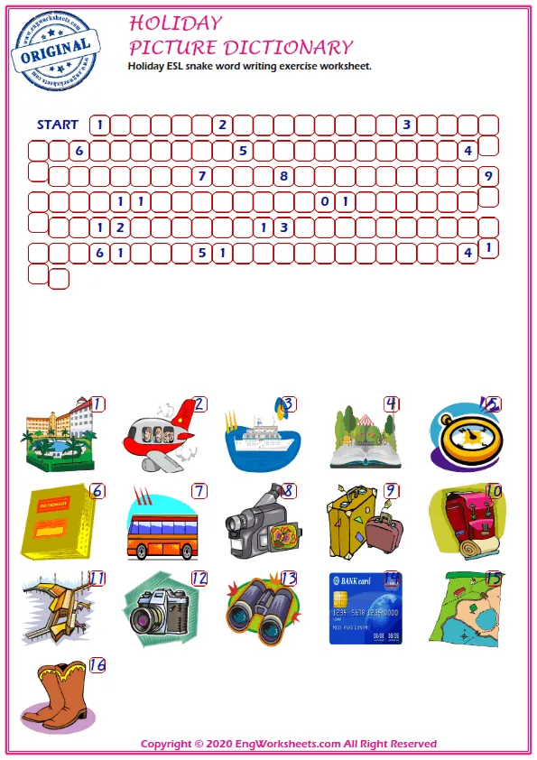 Holiday ESL snake word writing exercise worksheet. Worksheet Preview