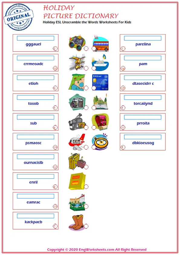 Holiday ESL Unscramble the Words Worksheets For Kids Worksheet Preview