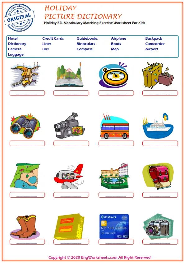 Holiday ESL Vocabulary Matching Exercise Worksheet For Kids Worksheet Preview