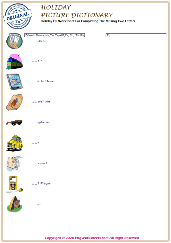 Holiday Esl Worksheet For Completing The Missing Two Letters.