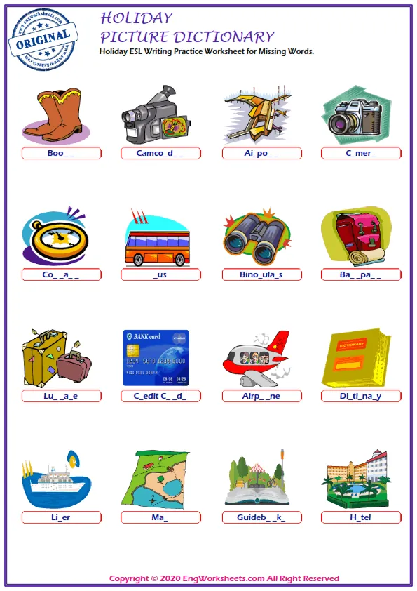 Holiday ESL Writing Practice Worksheet for Missing Words. Worksheet Preview