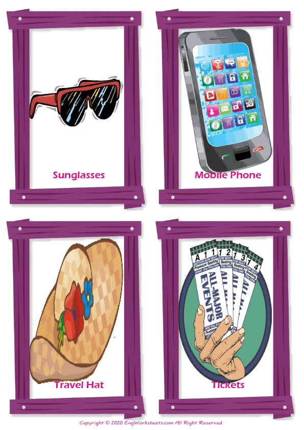 Holiday vocabulary worksheet with words, four images per page