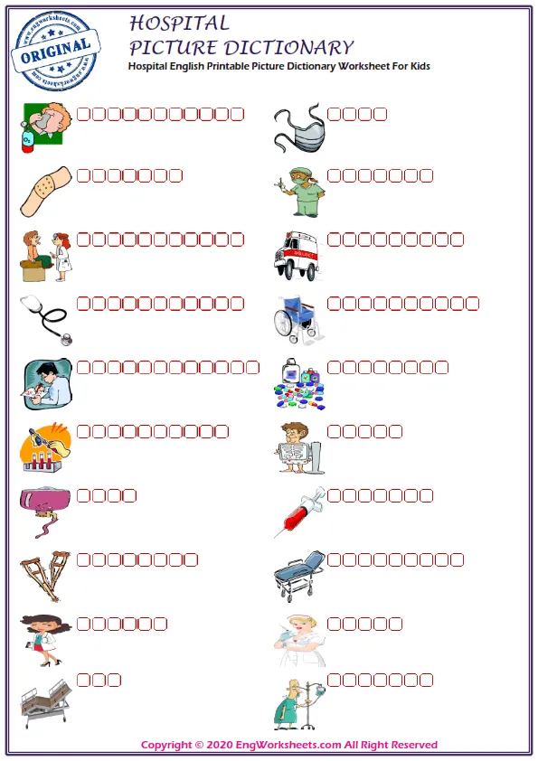 Hospital English Printable Picture Dictionary Worksheet For Kids Worksheet Preview