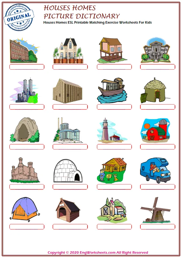 Houses Homes ESL Printable Matching Exercise Worksheets For Kids Worksheet Preview