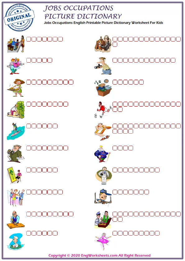 Jobs Occupations English Printable Picture Dictionary Worksheet For Kids Worksheet Preview