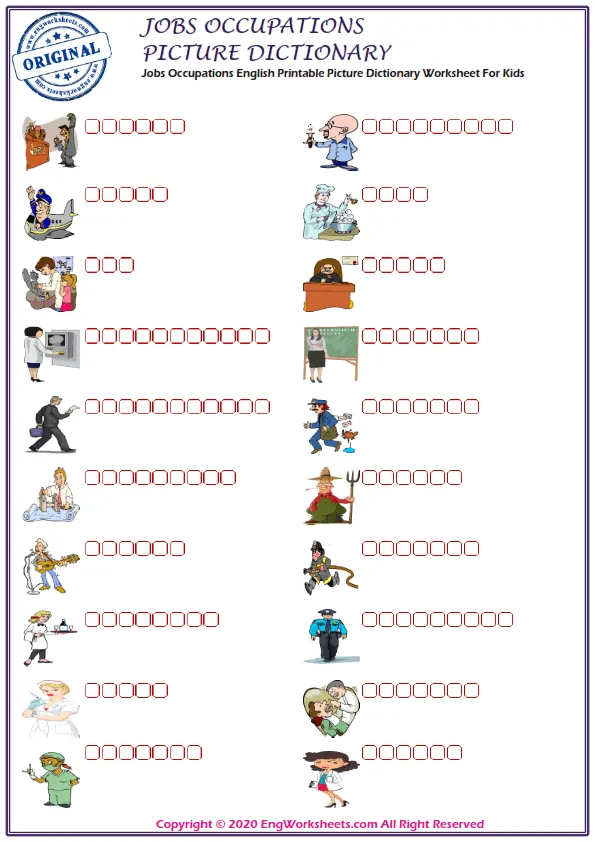 Jobs Occupations English Printable Picture Dictionary Worksheet For Kids Worksheet Preview