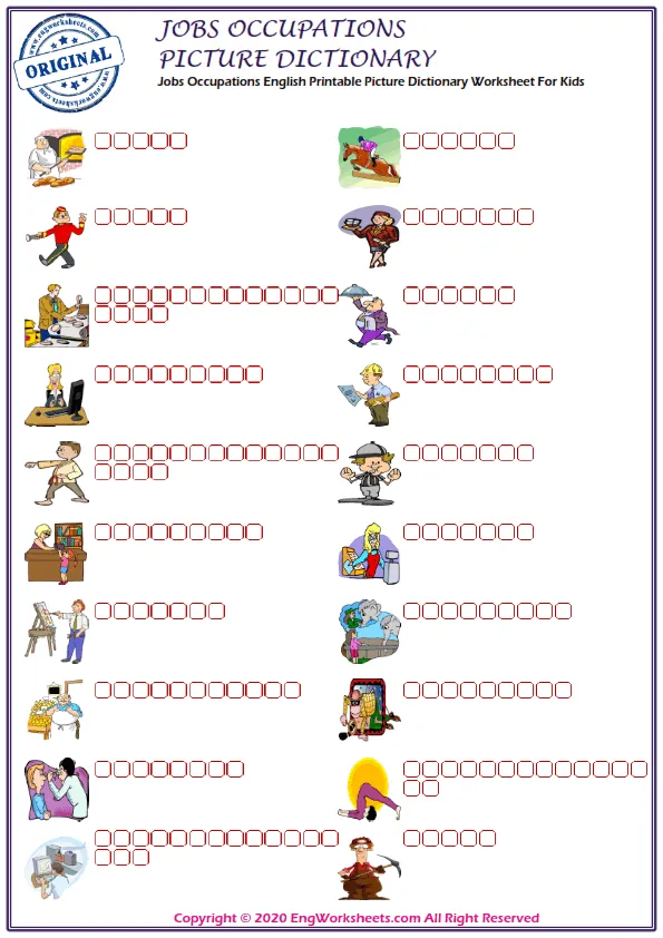 Jobs Occupations English Printable Picture Dictionary Worksheet For Kids Worksheet Preview