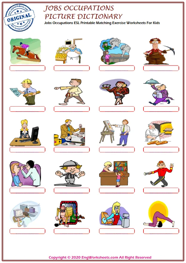 Jobs Occupations ESL Printable Matching Exercise Worksheets For Kids