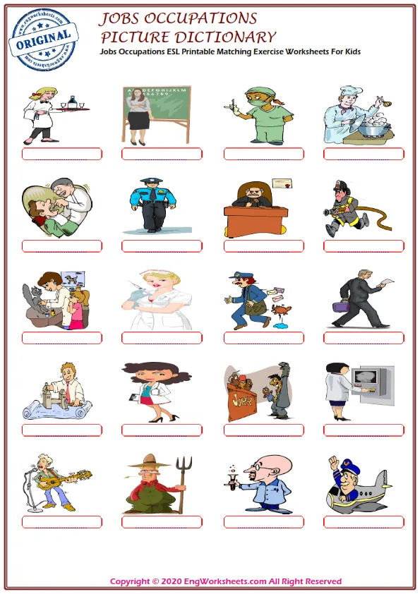 Jobs Occupations ESL Printable Matching Exercise Worksheets For Kids