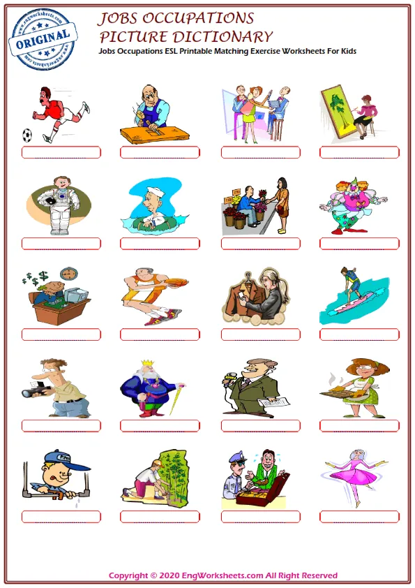 Jobs Occupations ESL Printable Matching Exercise Worksheets For Kids Worksheet Preview