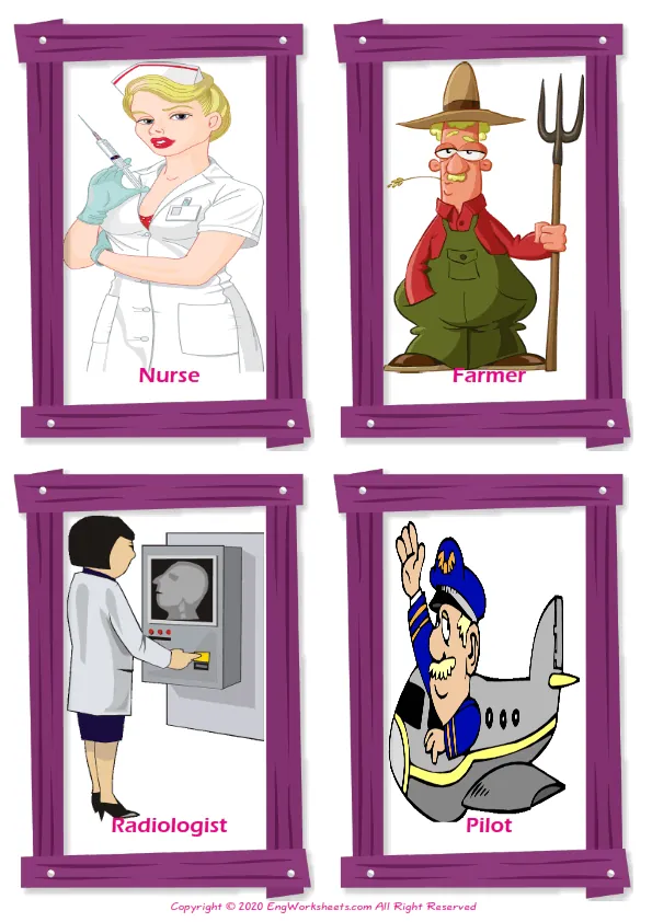 Jobs Occupations vocabulary worksheet with words, four images per page Worksheet Preview