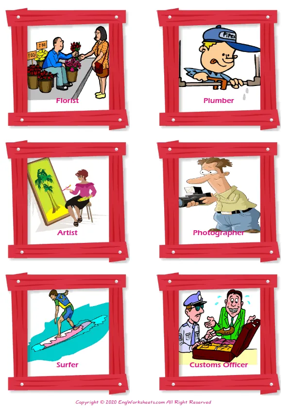 Jobs Occupations vocabulary worksheet with words, six images per page Worksheet Preview