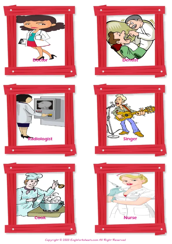 Jobs Occupations vocabulary worksheet with words, six images per page Worksheet Preview