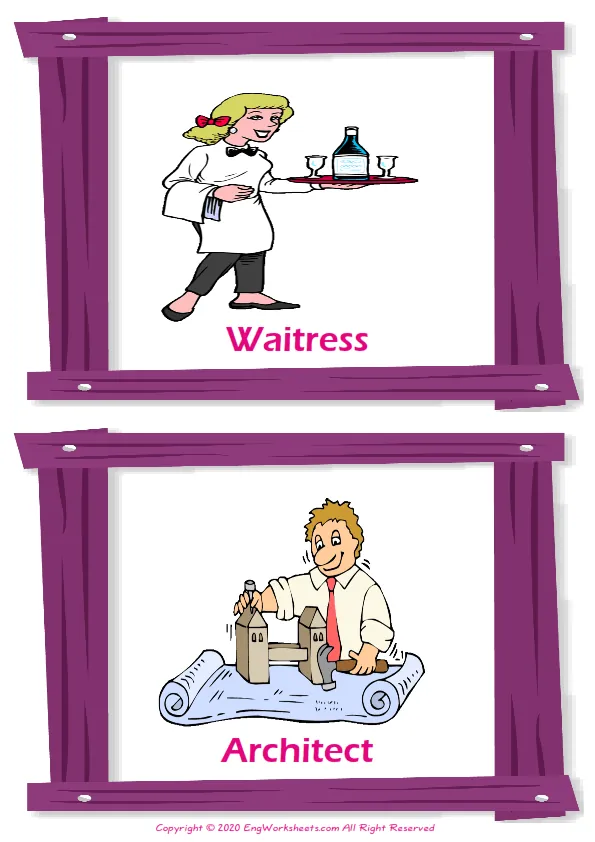 Jobs Occupations vocabulary worksheet with words, two images per page Worksheet Preview