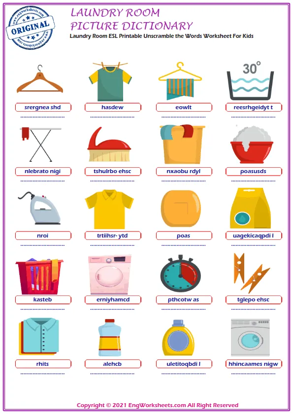 Laundry Room Esl Worksheet For Completing The Missing Two Letters. Worksheet Preview