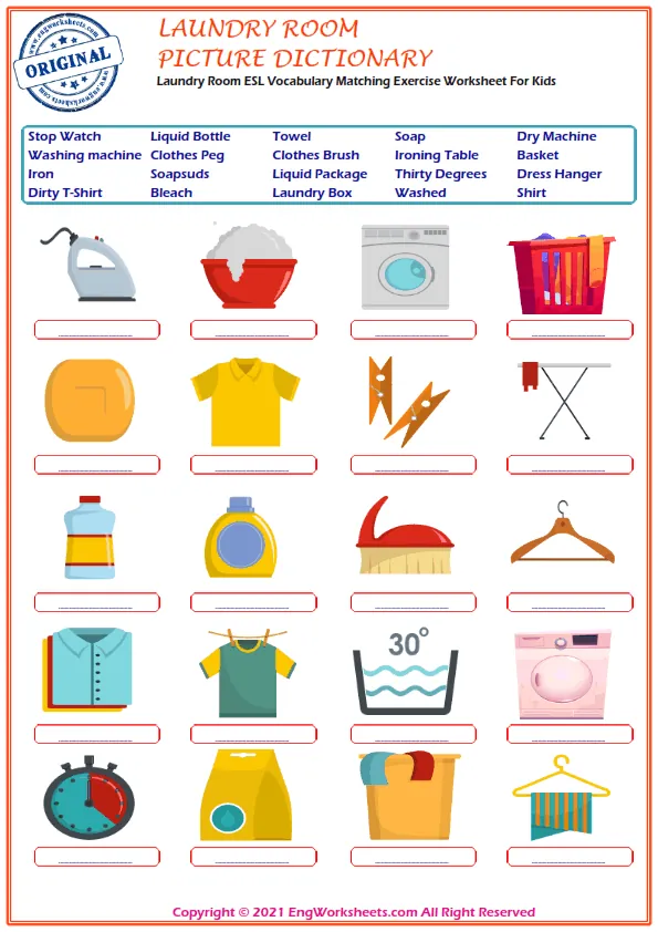 Letter and Word Tracing Laundry Room PDF Worksheets