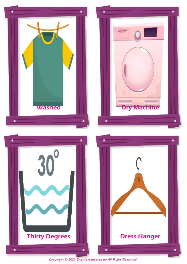 Wordless Laundry Room vocabulary worksheet with nine images per page