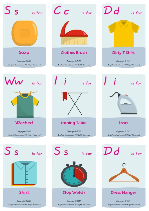 Laundry Room English Printable Picture Dictionary Worksheet For Kids