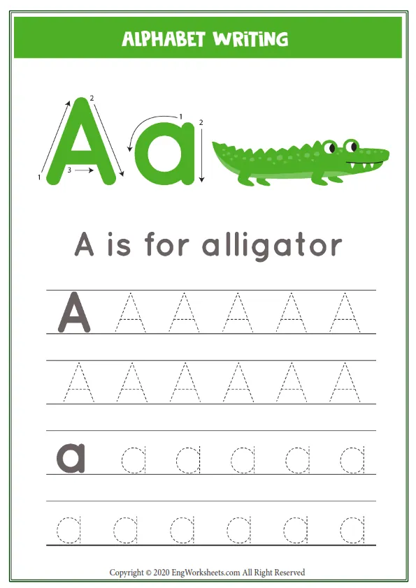 Letter A Alphabet Tracing Worksheet With Animal Illustration Worksheet Preview