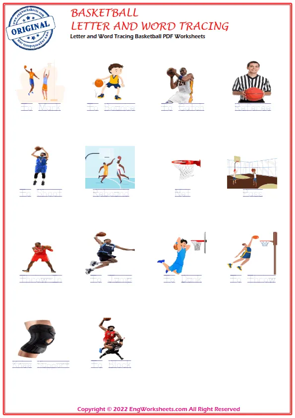 Letter and Word Tracing Basketball PDF Worksheets