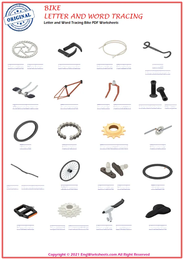 Letter and Word Tracing Bike PDF Worksheets Worksheet Preview