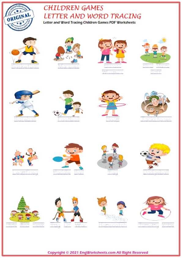 Letter and Word Tracing Children Games PDF Worksheets Worksheet Preview