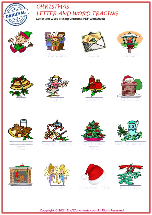 Letter and Word Tracing Christmas PDF Worksheets