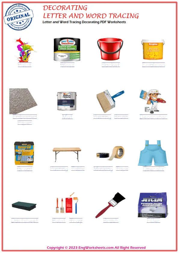 Letter and Word Tracing Decorating PDF Worksheets