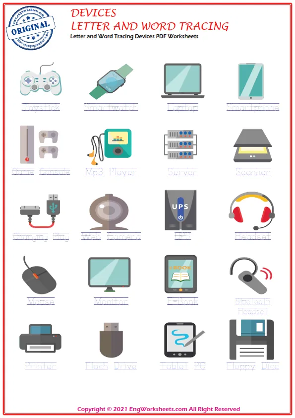 Letter and Word Tracing Devices PDF Worksheets