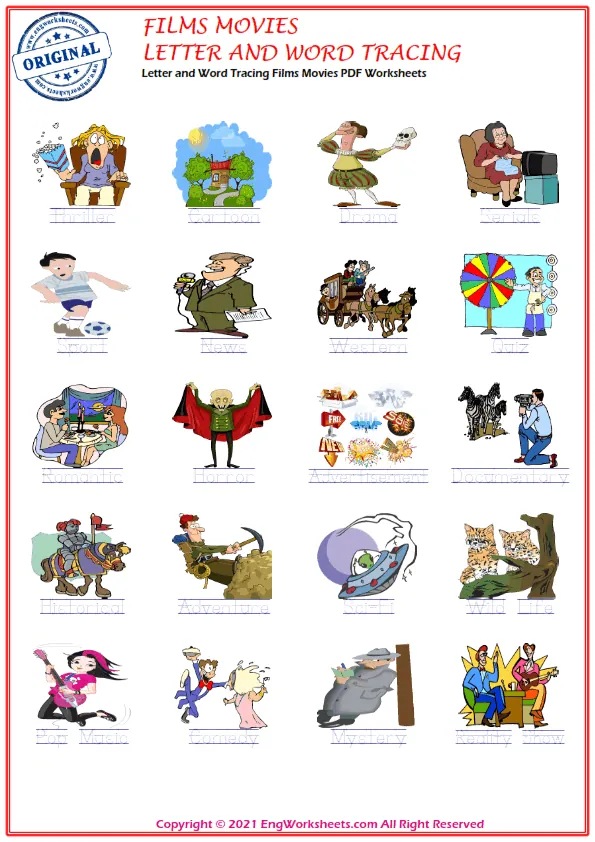 Letter and Word Tracing Films Movies PDF Worksheets