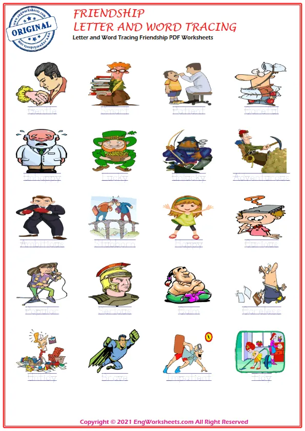 Letter and Word Tracing Friendship PDF Worksheets