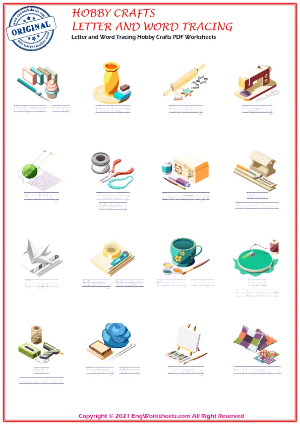 Letter and Word Tracing Hobby Crafts PDF Worksheets