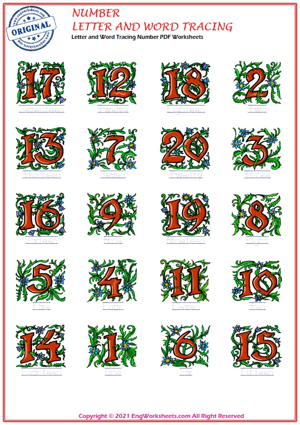 Letter and Word Tracing Number PDF Worksheets Worksheet Preview