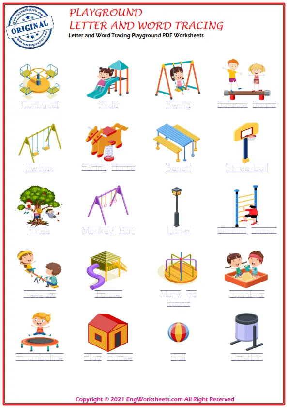 Letter and Word Tracing Playground PDF Worksheets Worksheet Preview