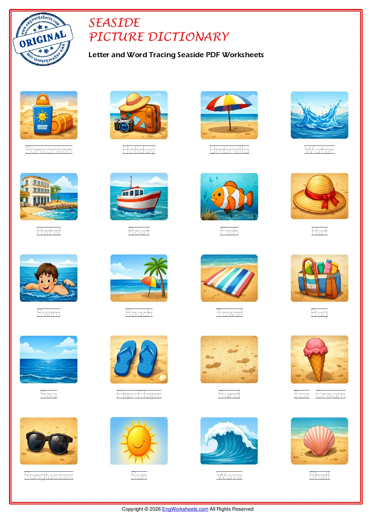 Letter and Word Tracing Seaside PDF Worksheets Worksheet Preview