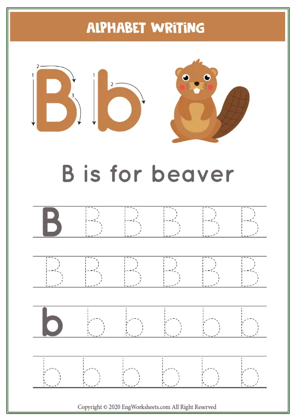 Letter B Alphabet Tracing Worksheet With Animal Illustration Worksheet Preview