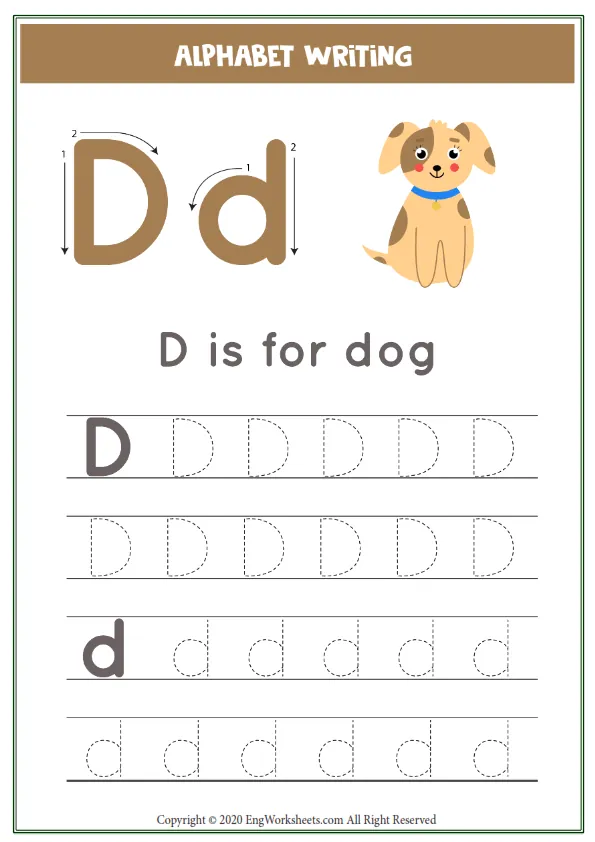 Letter D Alphabet Tracing Worksheet With Animal Illustration Worksheet Preview