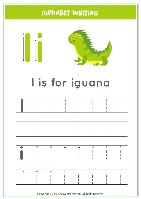 Letter I Alphabet Tracing Worksheet With Animal Illustration Worksheet Preview