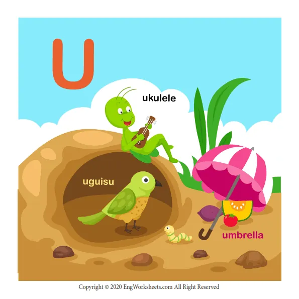 Letter U Uppercase Tracing Practice Worksheet