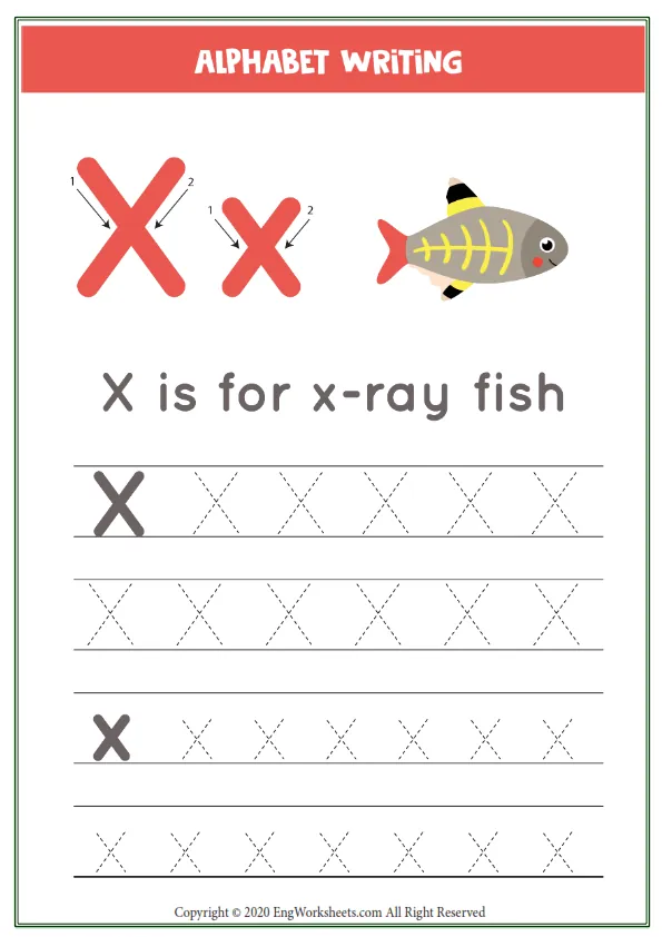 Letter X Alphabet Tracing Worksheet With Animal Illustration Worksheet Preview