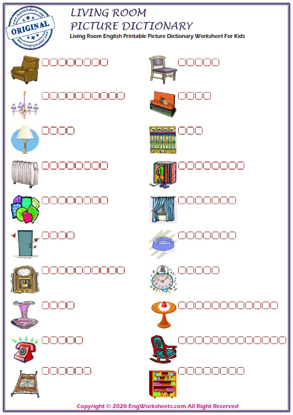 Living Room English Printable Picture Dictionary Worksheet For Kids Worksheet Preview