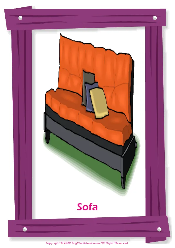 Living Room English vocabulary worksheet with full-page words