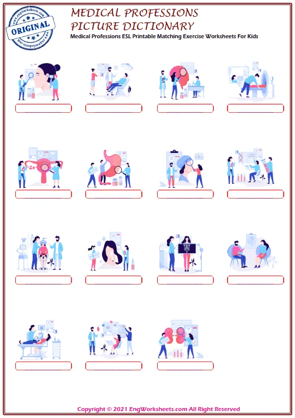 Medical Professions ESL Printable Matching Exercise Worksheets For Kids Worksheet Preview