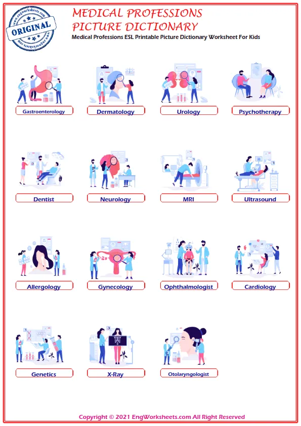 Medical Professions ESL Printable Picture Dictionary Worksheet For Kids