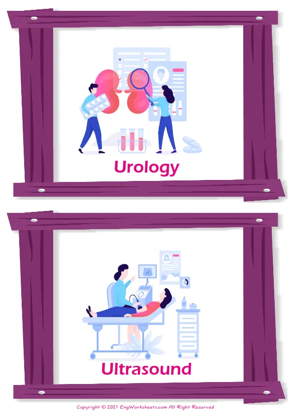 Medical Professions vocabulary worksheet with words, two images per page