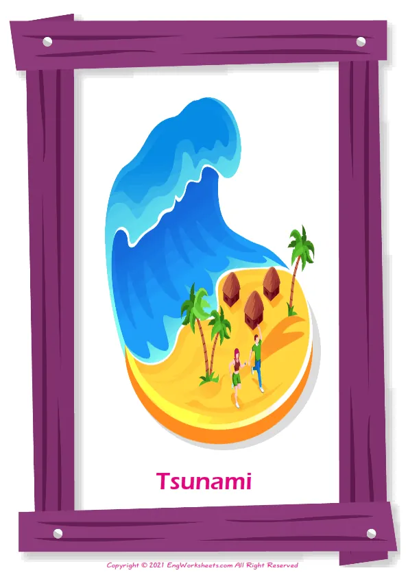 Full-page wordless Natural Disasters English vocabulary worksheet Worksheet Preview