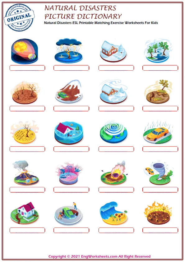 Natural Disasters ESL Printable Matching Exercise Worksheets For Kids
