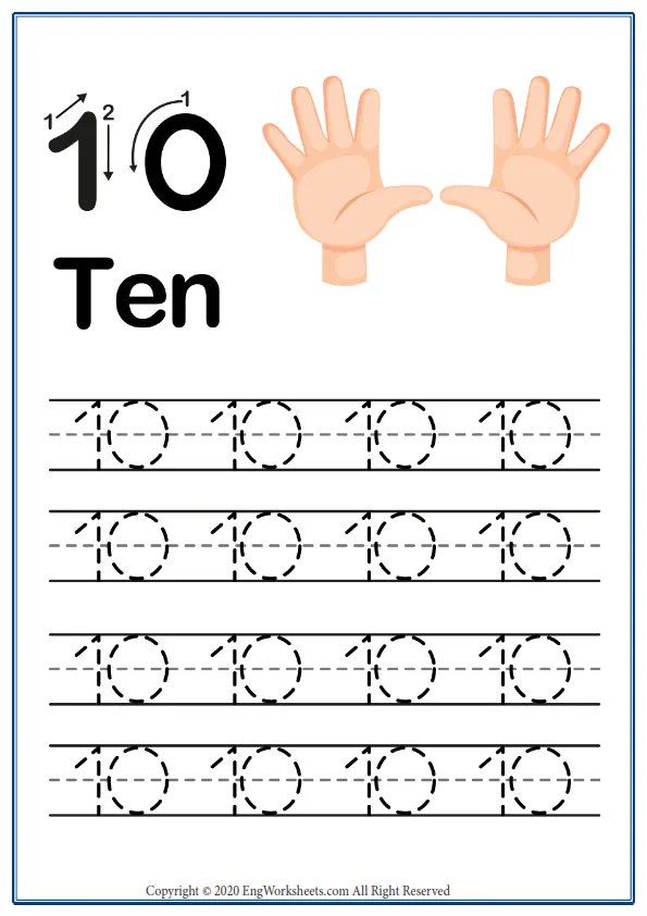 Number 10 Exercise With Cartoon